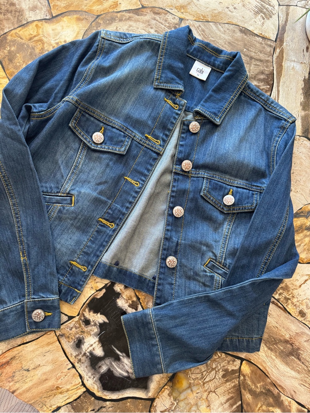 CAbi Dark Blue Denim Jacket with Decorative Buttons